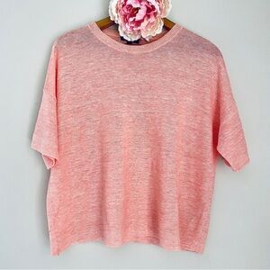 Eileen Fisher Organic Linen Peach Round Neck Sweater XS Minimalist Coastal